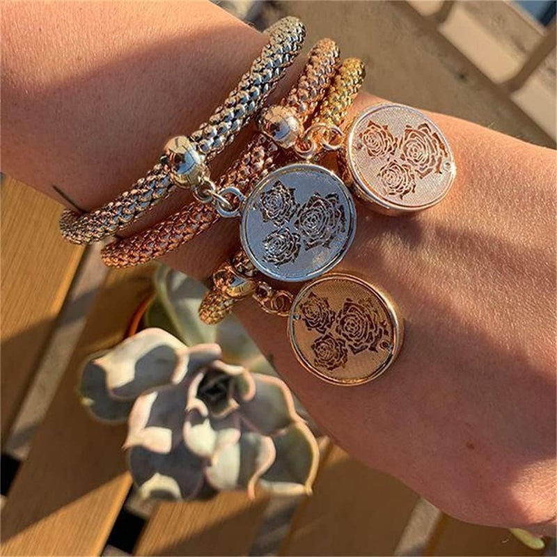 SILANER Crystal Charms Multilayer Bracelets - 3PCS Gold/Silver/Rose Gold Corn Chain Bracelet for Women, Tree of Life Heart Shaped Stretch Bracelet - Image 2
